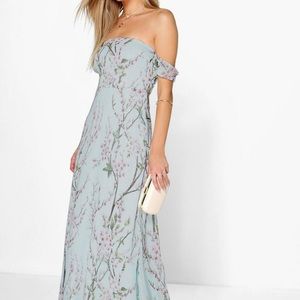 Boohoo Floral Off The Shoulder Maxi Dress Size 4